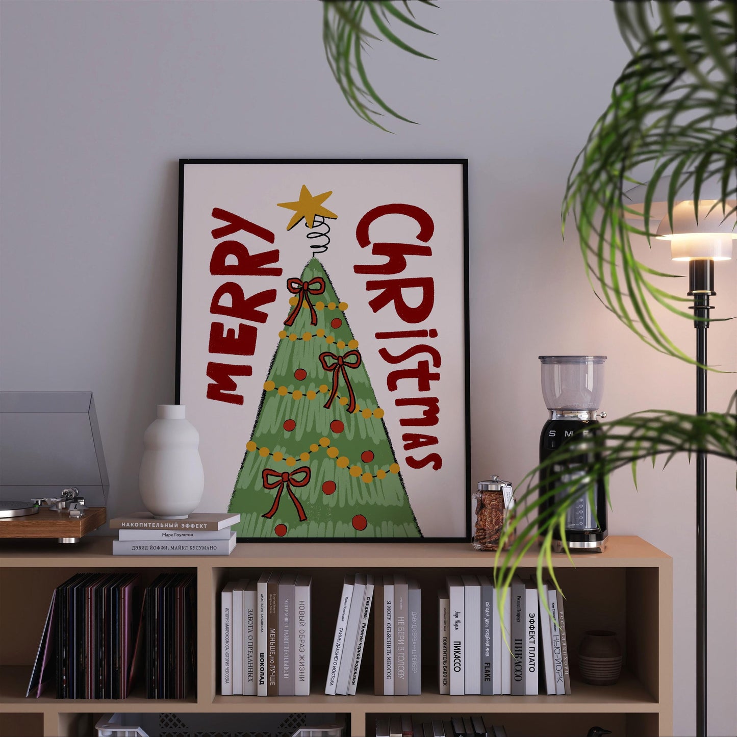 Merry Christmas Wall Art Print • Hand Drawn Christmas Tree Poster • Whimsical Holiday Decor MR55