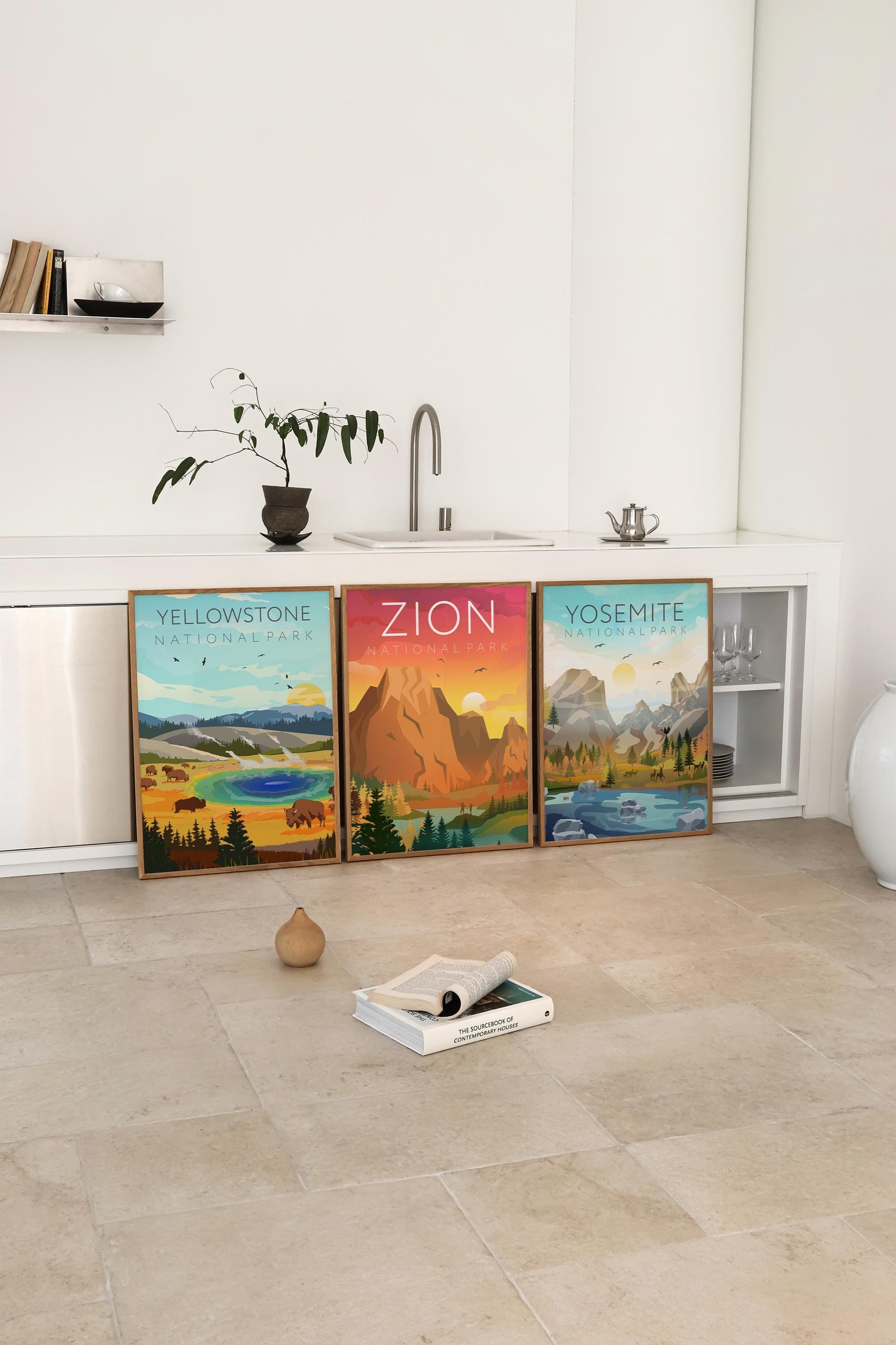 National Parks Wall Art Set of 6. Vintage Travel Poster Prints – Yosemite Zion Grand Canyon Yellowstone Rocky Mountains Smoky NP019