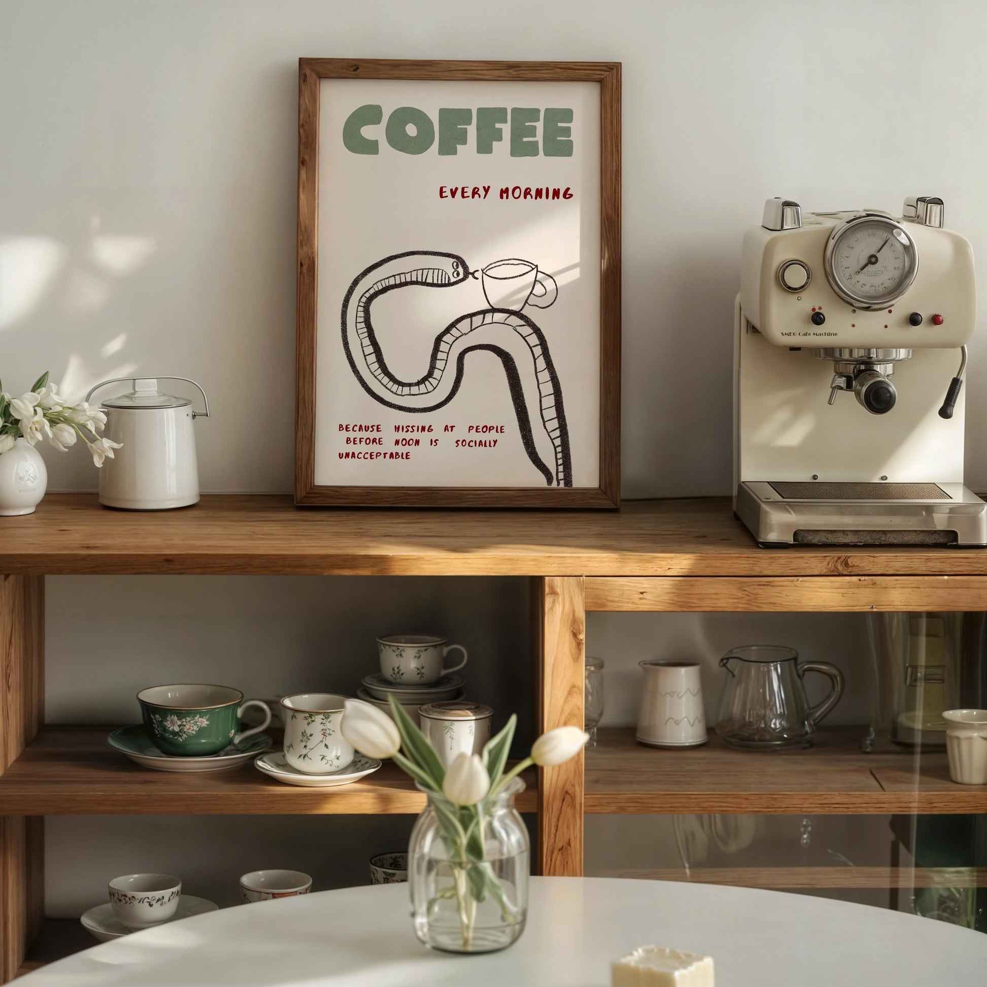 Funny Coffee Quote Poster, Hand-Drawn Coffee Bar Wall Decor, Kitchen Print, Barista Gift MR62