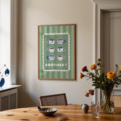 Espresso Cup Coffee Giclee Print, Coffee Wall Art, Retro Kitchen Decor, Sage Green MR63
