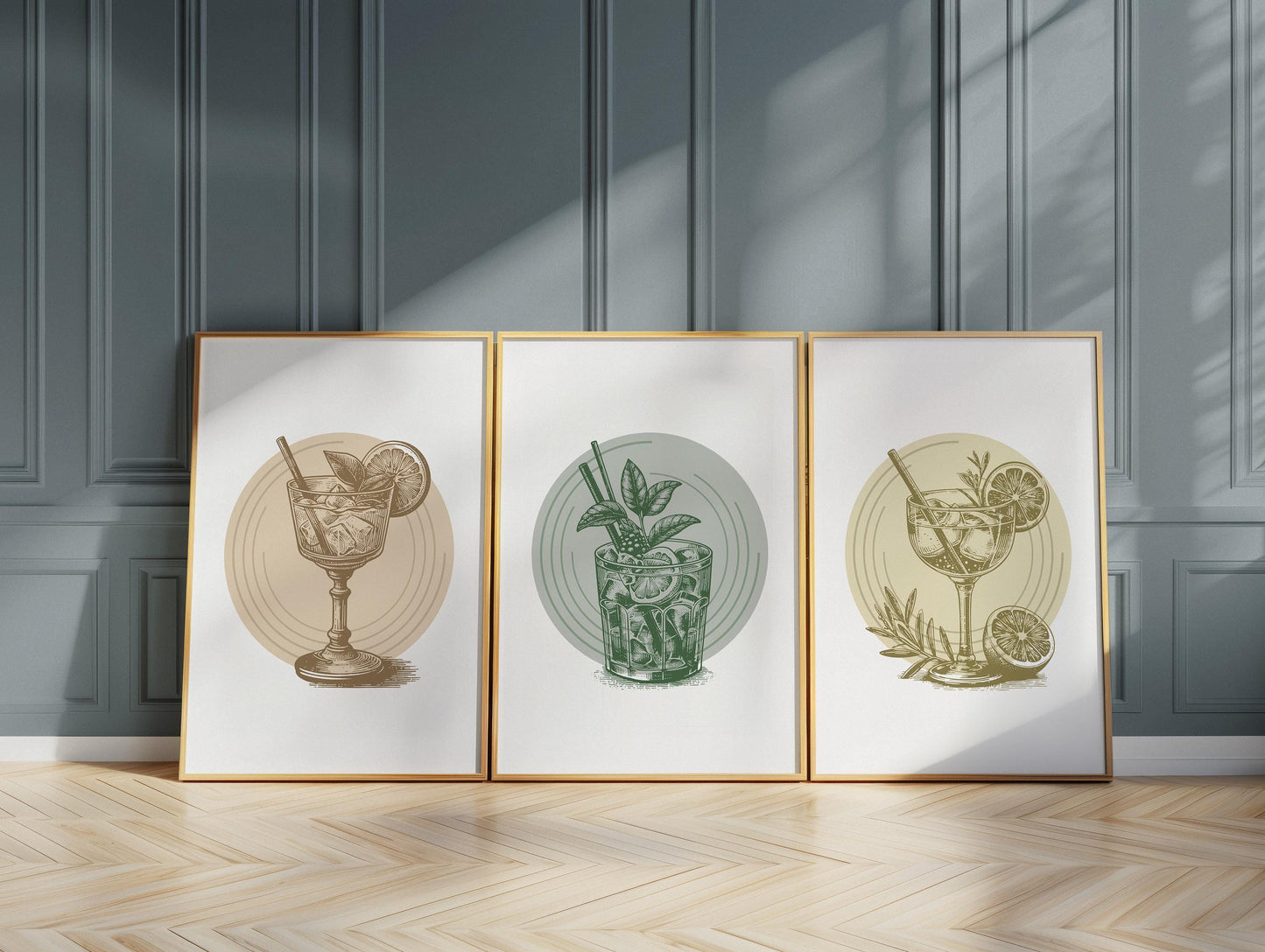 Vintage Cocktail Prints Set, Bar Wall Art, Mojito Gin Tonic D141
