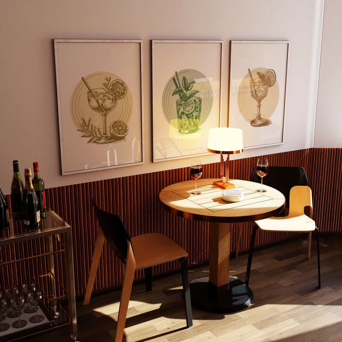 Vintage Cocktail Prints Set, Bar Wall Art, Mojito Gin Tonic D141