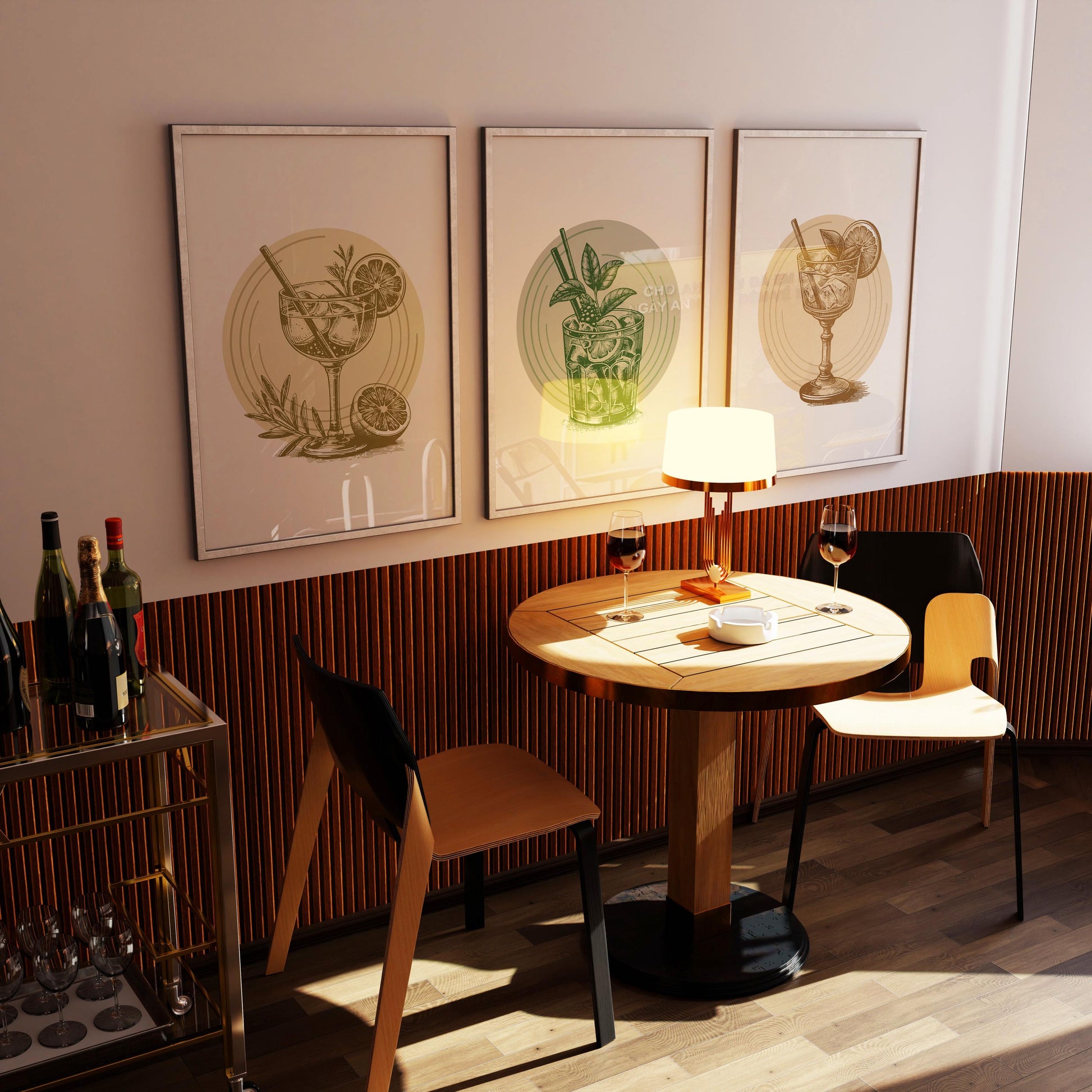 Vintage Cocktail Prints Set, Bar Wall Art, Mojito Gin Tonic D141
