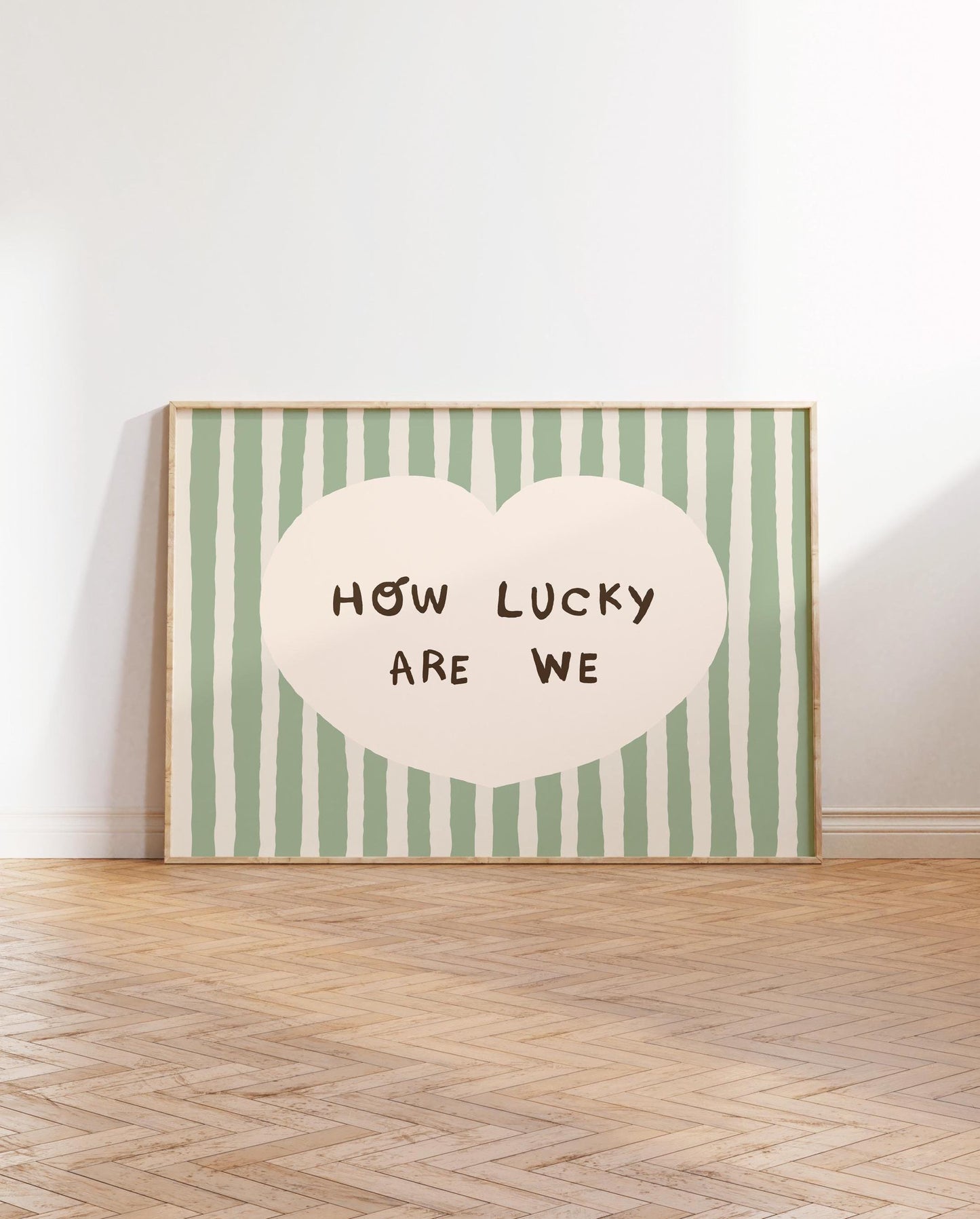 How Lucky Are We Print, Striped Heart Trendy Quote Wall Art, Home Decor (Unframed) MR59