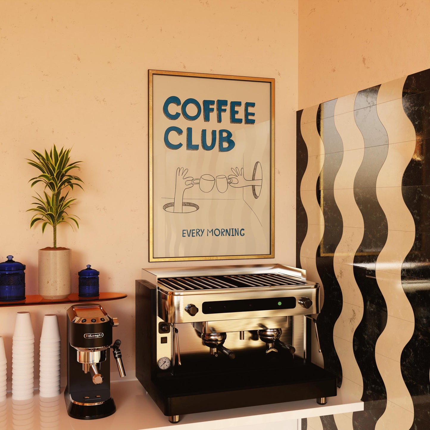 Coffee Club Poster – Hand Drawn Retro Kitchen Art (Physical Print) MR20