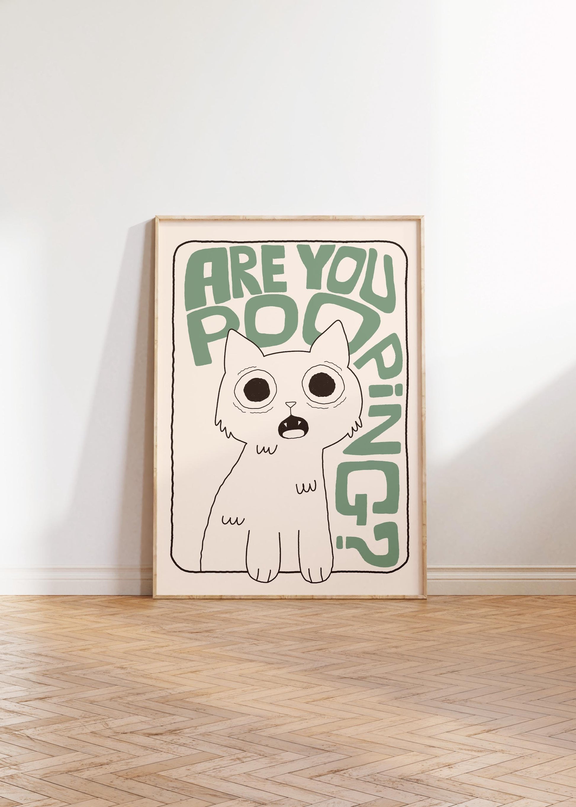 Bathroom Wall Art Print, Toilet Poster “Are You Pooping?” Cat Quirky Restroom Decor MR64