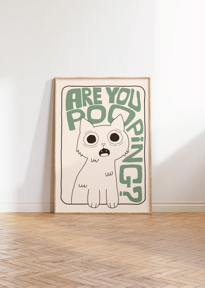 Bathroom Wall Art Print, Toilet Poster “Are You Pooping?” Cat Quirky Restroom Decor MR64