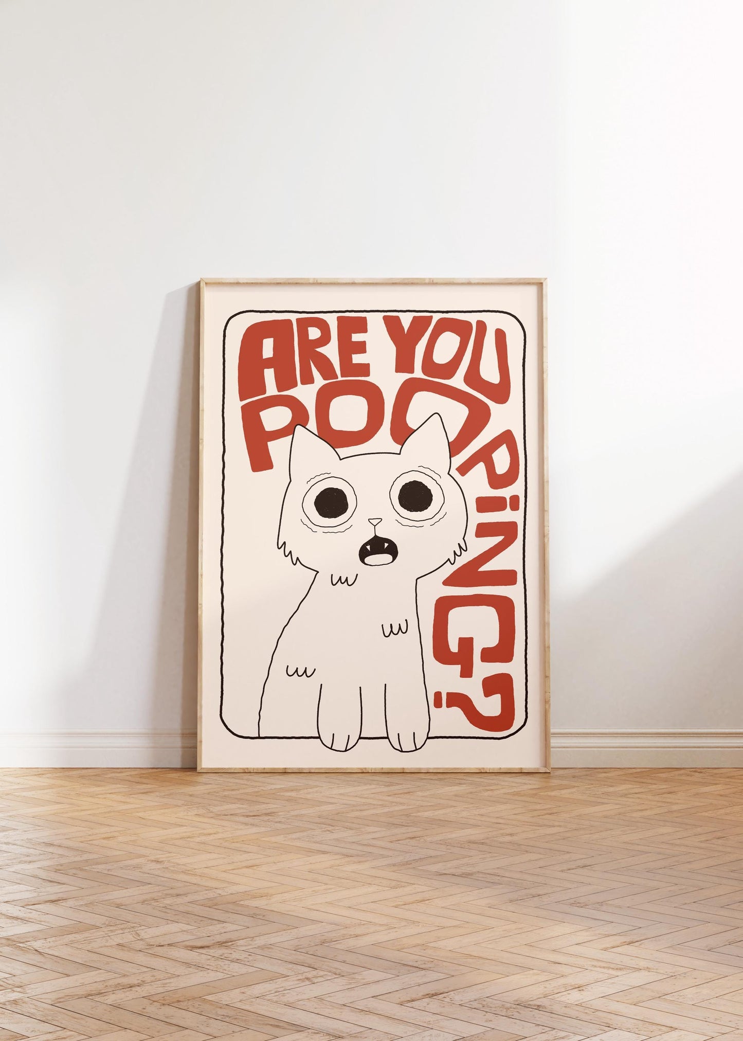 Bathroom Wall Art Print, Toilet Poster “Are You Pooping?” Cat Quirky Restroom Decor MR64