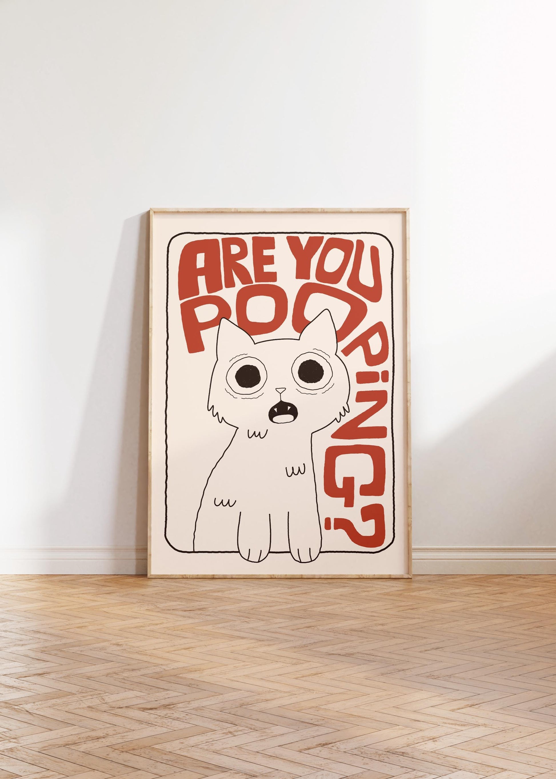 Bathroom Wall Art Print, Toilet Poster “Are You Pooping?” Cat Quirky Restroom Decor MR64
