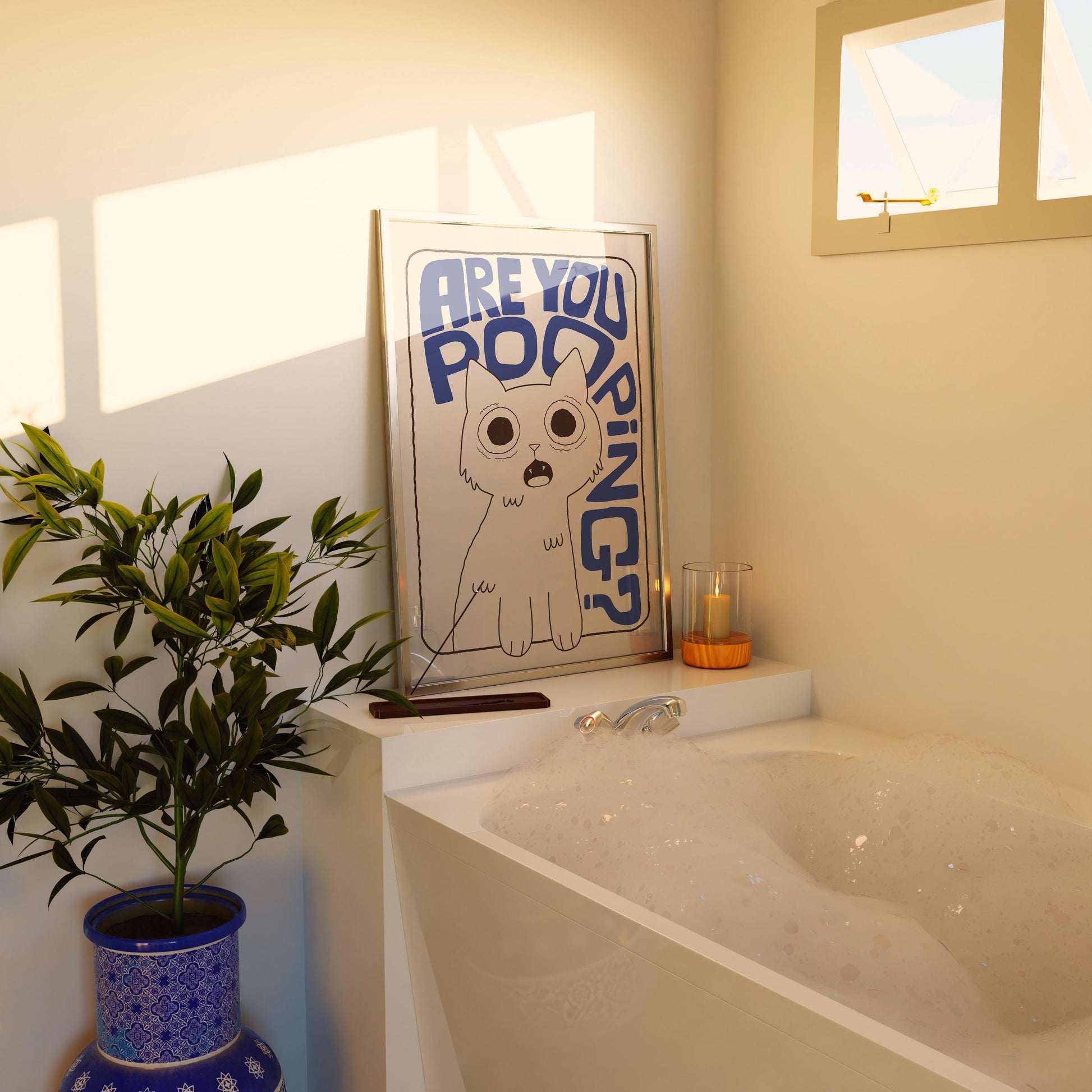 Bathroom Wall Art Print, Toilet Poster “Are You Pooping?” Cat Quirky Restroom Decor MR64