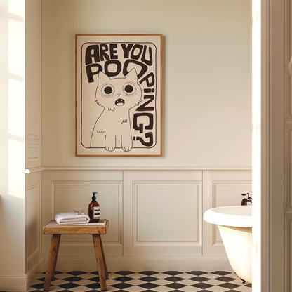 Bathroom Wall Art Print, Toilet Poster “Are You Pooping?” Cat Quirky Restroom Decor MR64