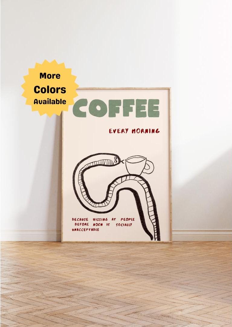 Funny Coffee Quote Poster, Hand-Drawn Coffee Bar Wall Decor, Kitchen Print, Barista Gift MR62