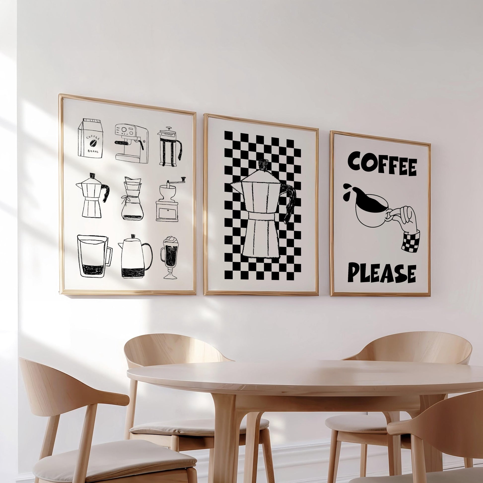 Black and White Coffee Art Print Set – Espresso & Moka Pot D134