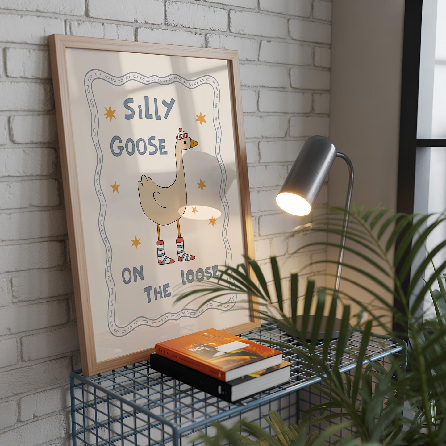 Silly Goose On The Loose Print, Cute Goose Nursery Poster, Kids Room Wall Art MR33