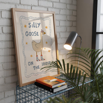 Silly Goose On The Loose Print, Cute Goose Nursery Poster, Kids Room Wall Art MR33