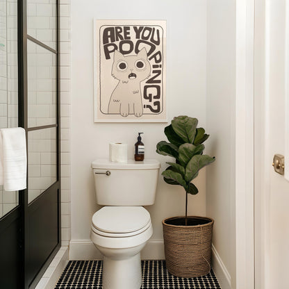Are You Pooping Cat Print, Funny Toilet Poster, Bathroom Wall Art, Cat Lover Gift MR66