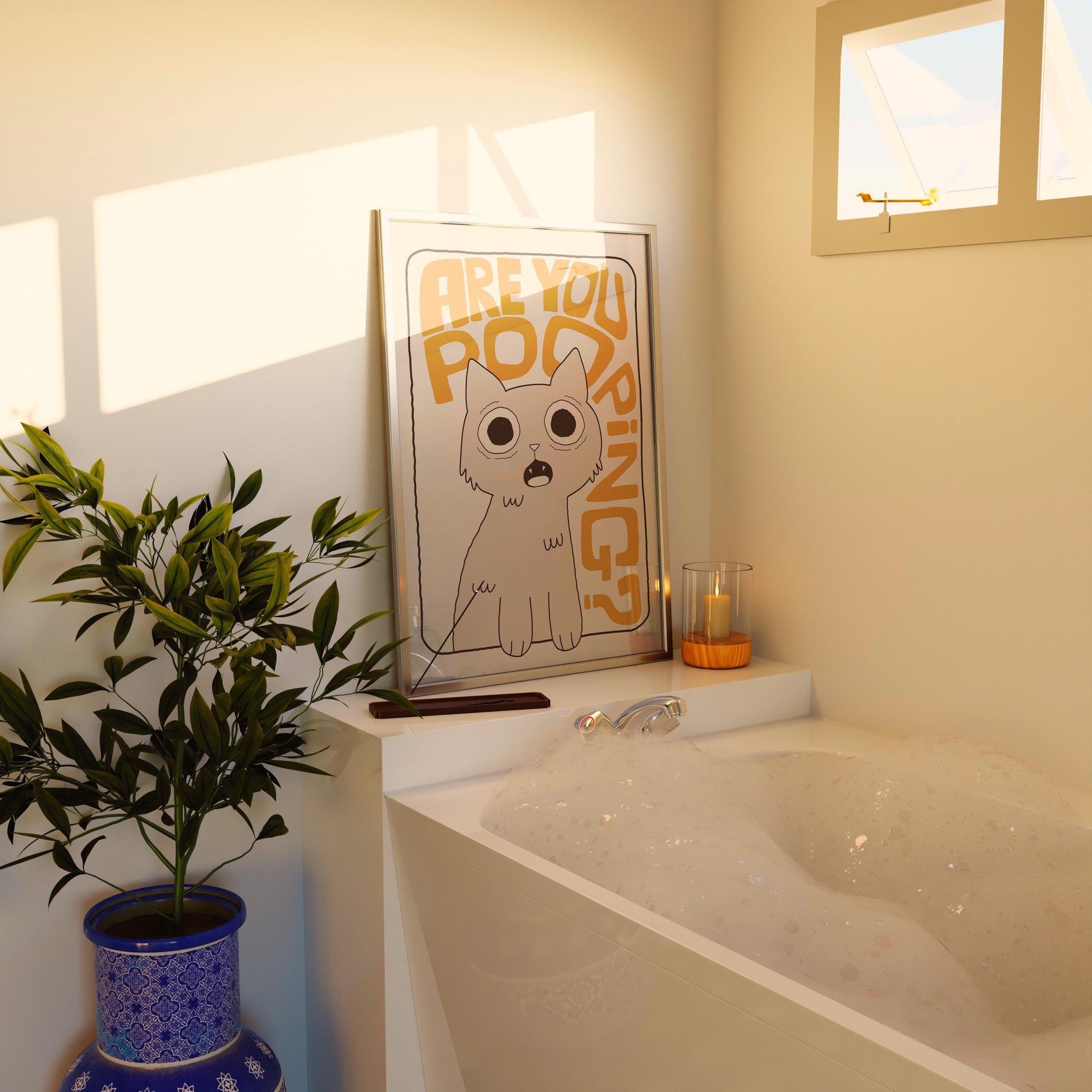 Are You Pooping Cat Print, Funny Toilet Poster, Bathroom Wall Art, Cat Lover Gift MR66