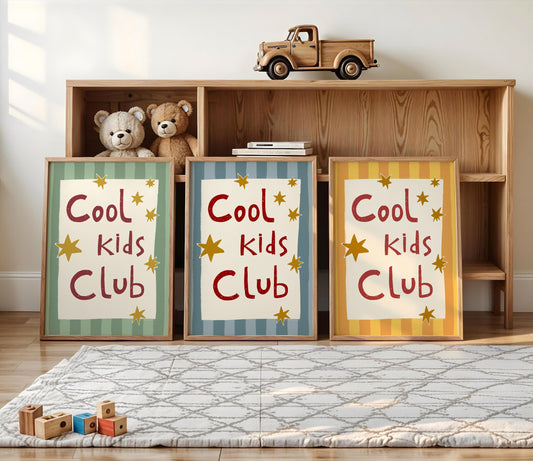 Cool Kids Club Print, Playroom Wall Decor, Nursery Typography, Retro Striped Room Poster MR69