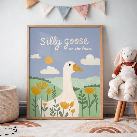 Silly Goose Print, Whimsical Nursery Art, Cottagecore Decor MR14