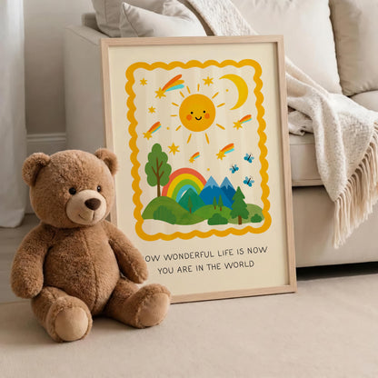 How Wonderful Life Is Now You're In The World Print, Nursery Wall Art, Kids Room Poster (MR16)