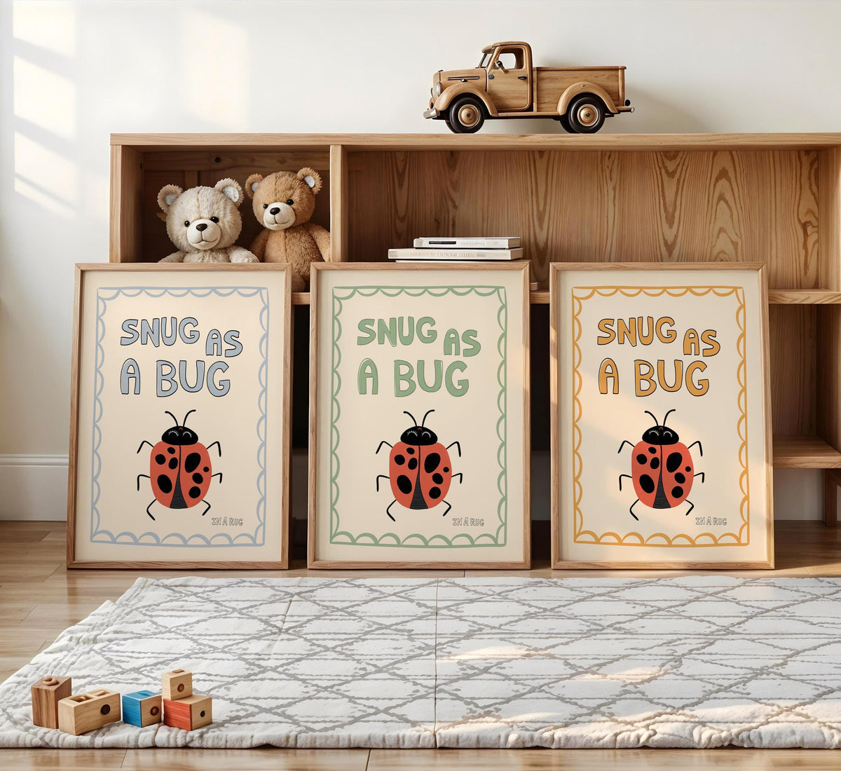 Snug As A Bug Print, Ladybug Nursery Poster, Kids Playroom Decor MR10