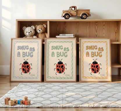 Snug As A Bug Print, Ladybug Nursery Poster, Kids Playroom Decor MR10