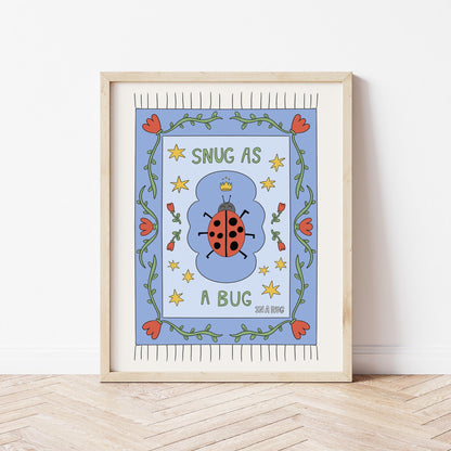 Snug as a Bug in A Rug Poster, Ladybug Nursery Print: Hand-Drawn Whimsical Kids Wall Art MR23