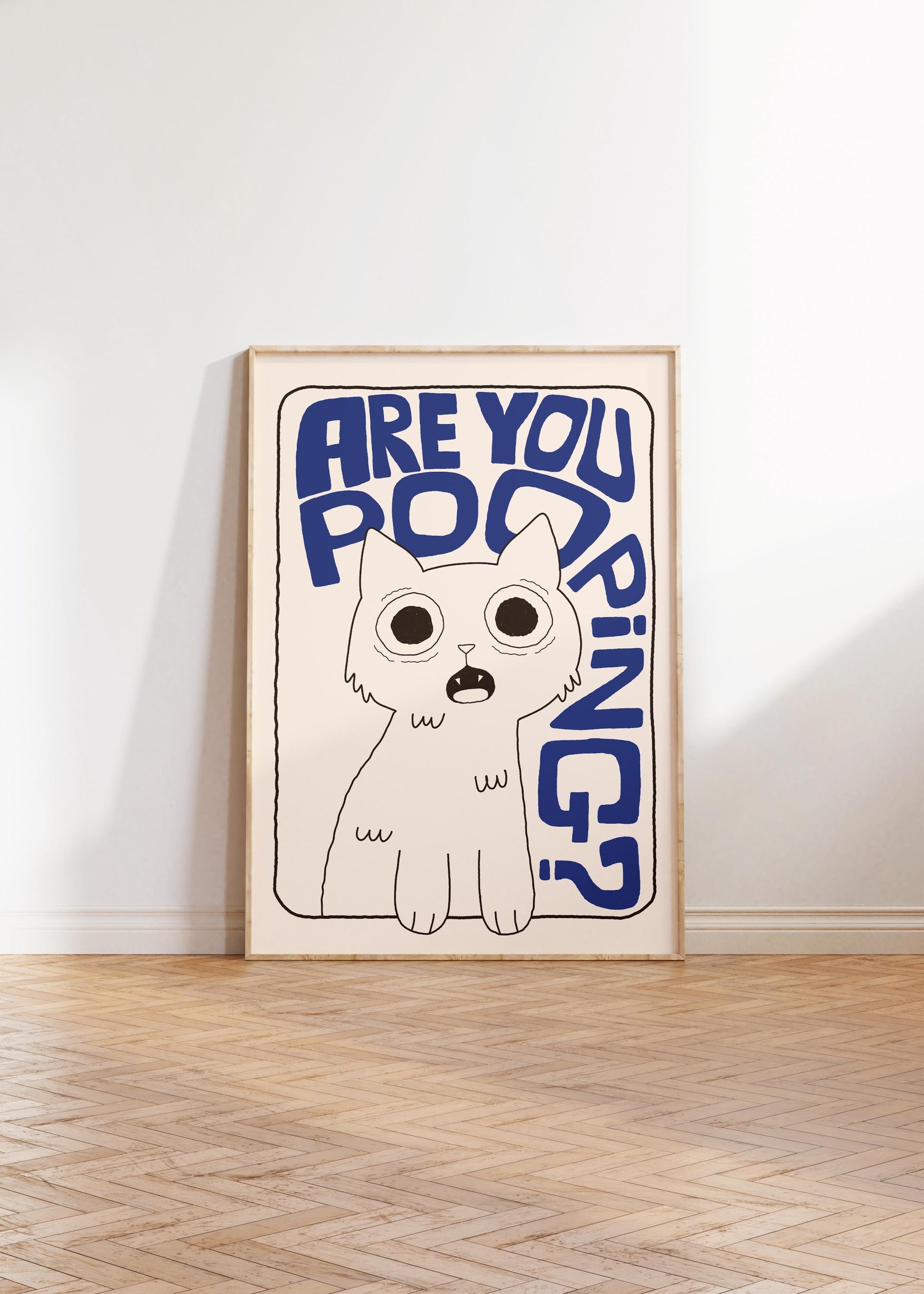 Bathroom Wall Art Print, Toilet Poster “Are You Pooping?” Cat Quirky Restroom Decor MR64