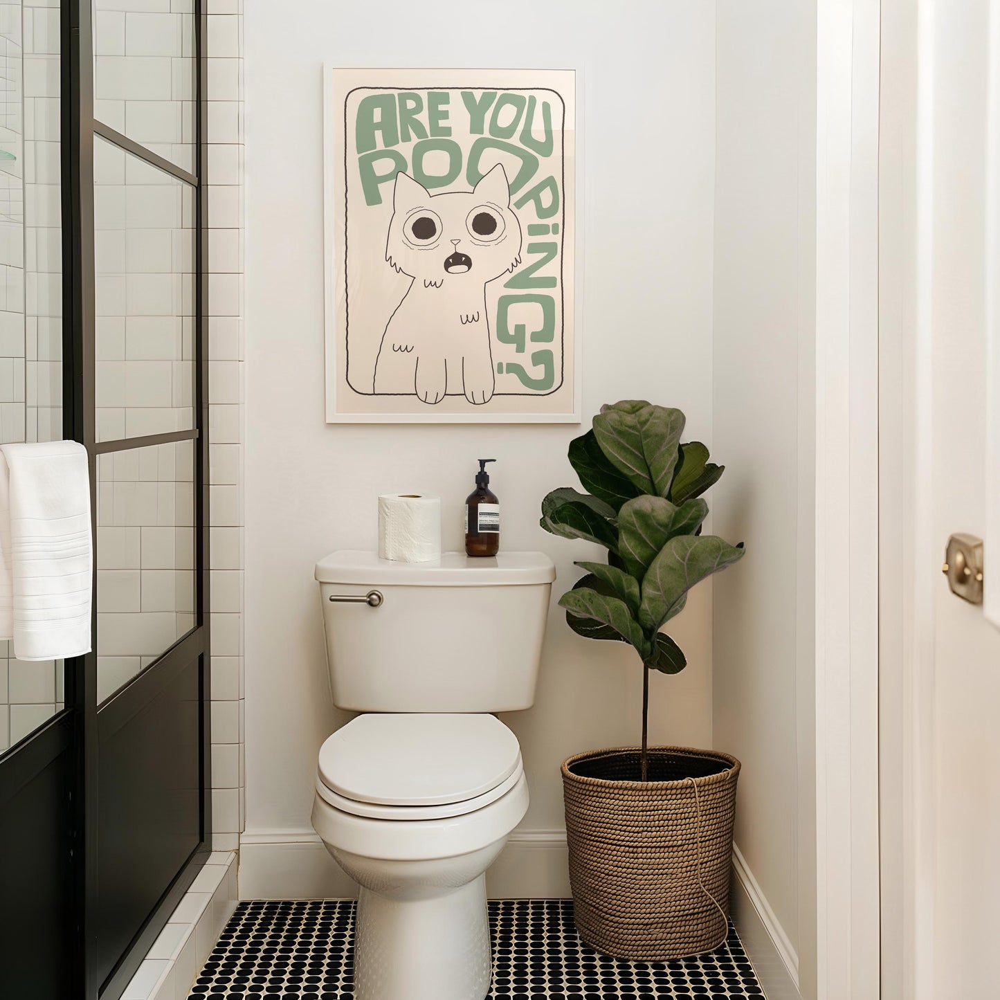 Bathroom Wall Art Print, Toilet Poster “Are You Pooping?” Cat Quirky Restroom Decor MR64