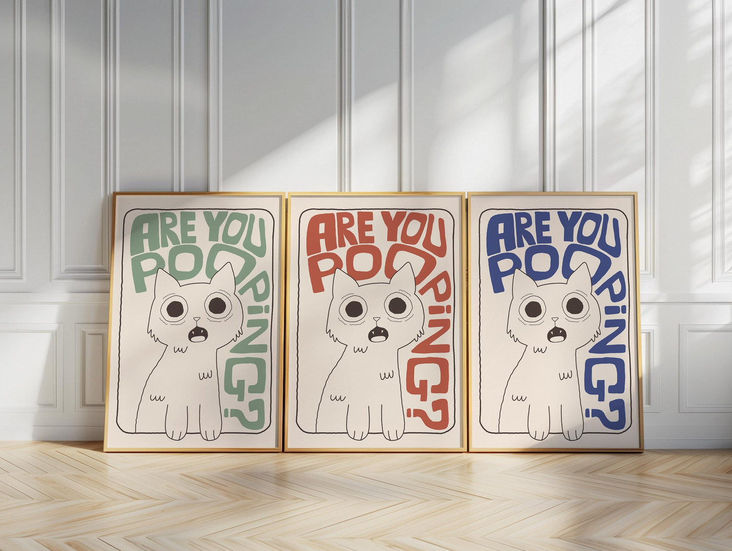 Bathroom Wall Art Print, Toilet Poster “Are You Pooping?” Cat Quirky Restroom Decor MR64