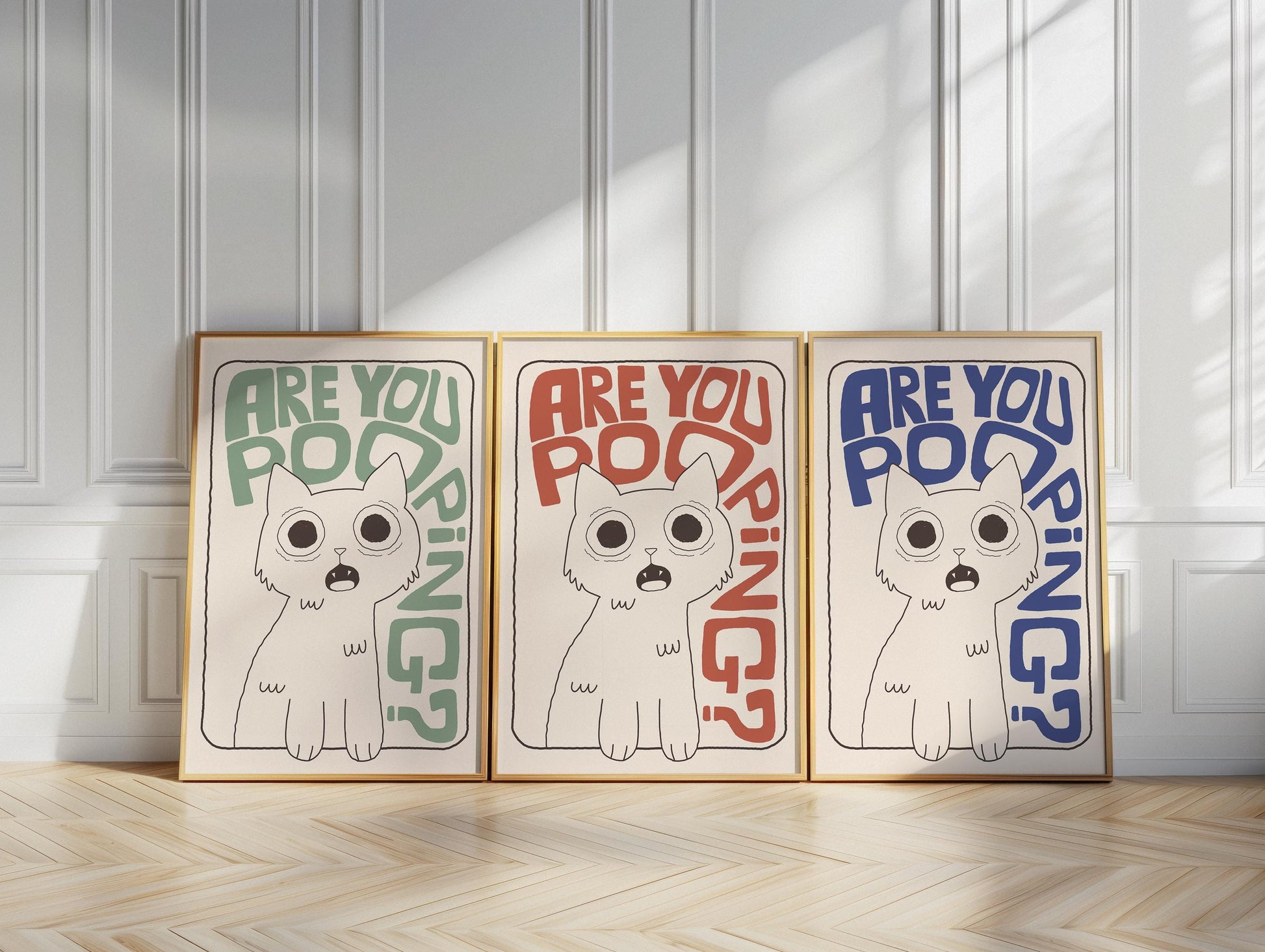 Bathroom Wall Art Print, Toilet Poster “Are You Pooping?” Cat Quirky Restroom Decor MR64