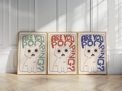 Bathroom Wall Art Print, Toilet Poster “Are You Pooping?” Cat Quirky Restroom Decor MR64
