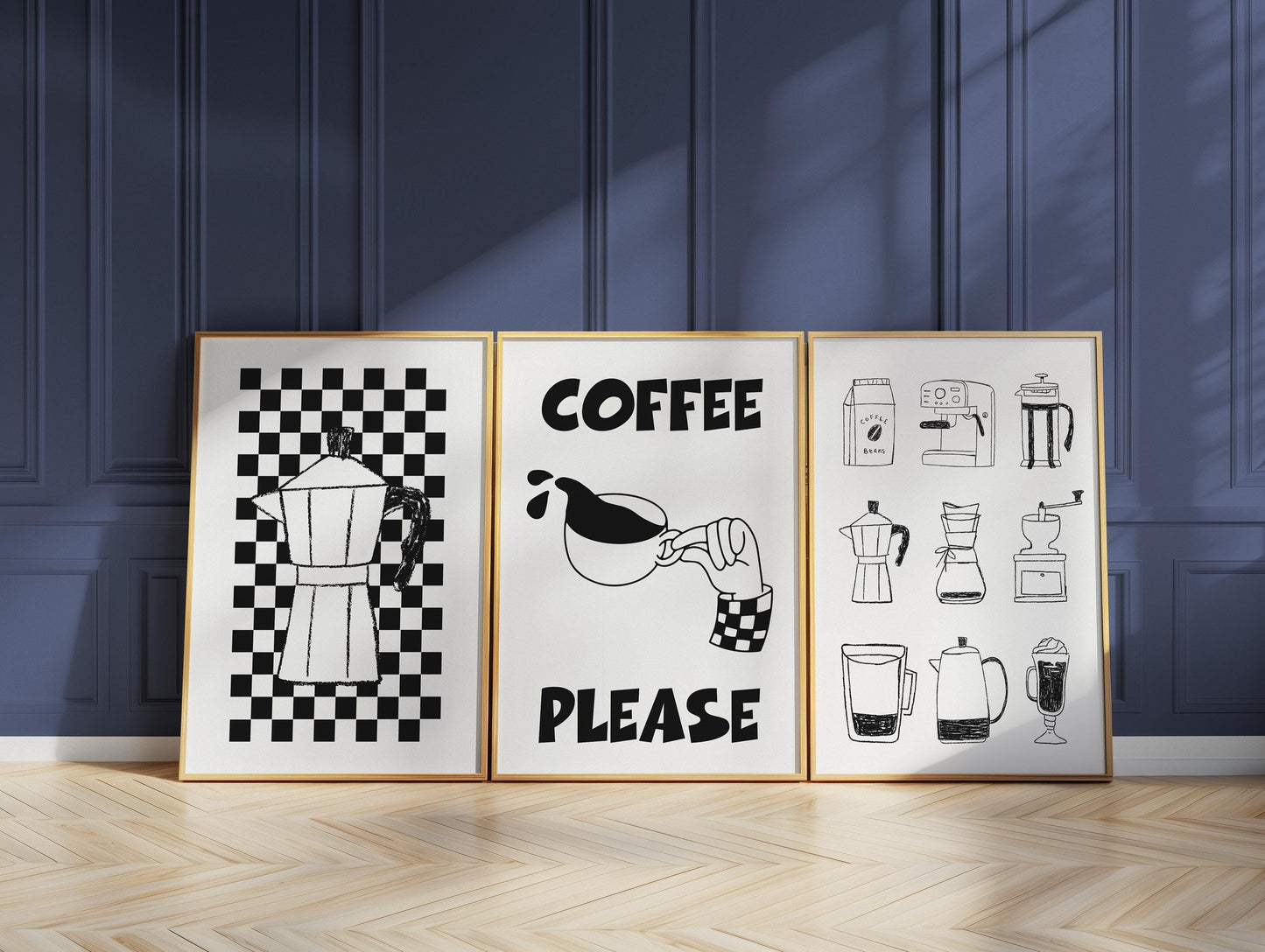 Black and White Coffee Art Print Set – Espresso & Moka Pot D134