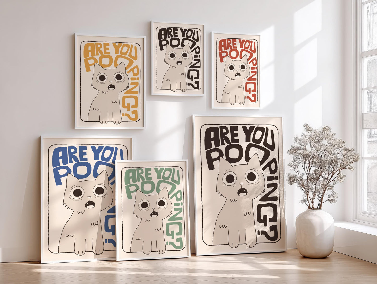 Are You Pooping Cat Print, Funny Toilet Poster, Bathroom Wall Art, Cat Lover Gift MR66