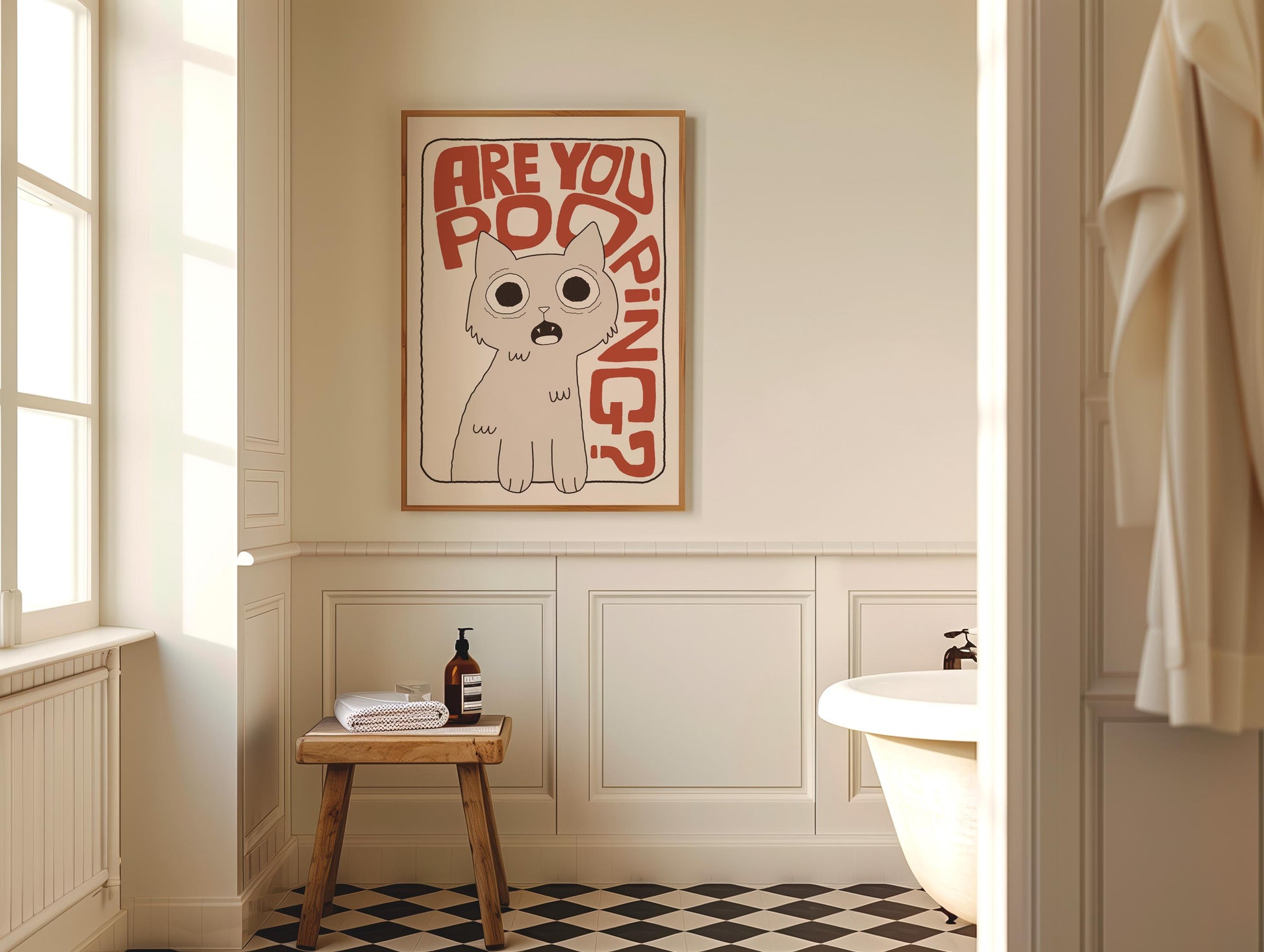 Are You Pooping Cat Print, Funny Toilet Poster, Bathroom Wall Art, Cat Lover Gift MR66