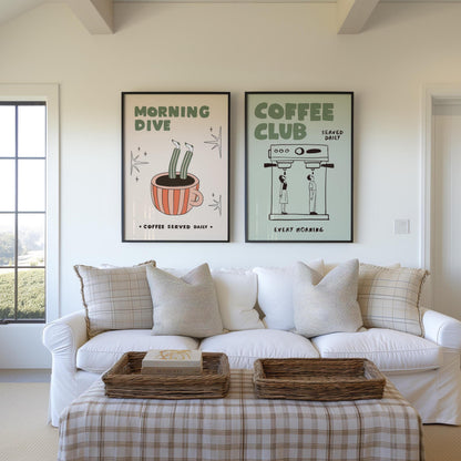 Coffee Bar Decor Set of 2 Posters, Espresso Print, Retro Kitchen Art, Coffee-Lover Gift