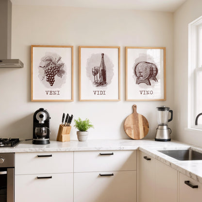Veni Vidi Vino Wine Prints Set, Home Bar Art D124