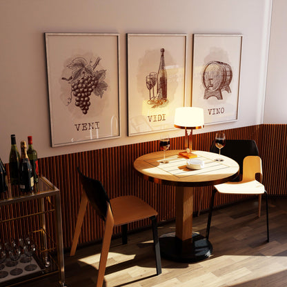 Veni Vidi Vino Wine Prints Set, Home Bar Art D124