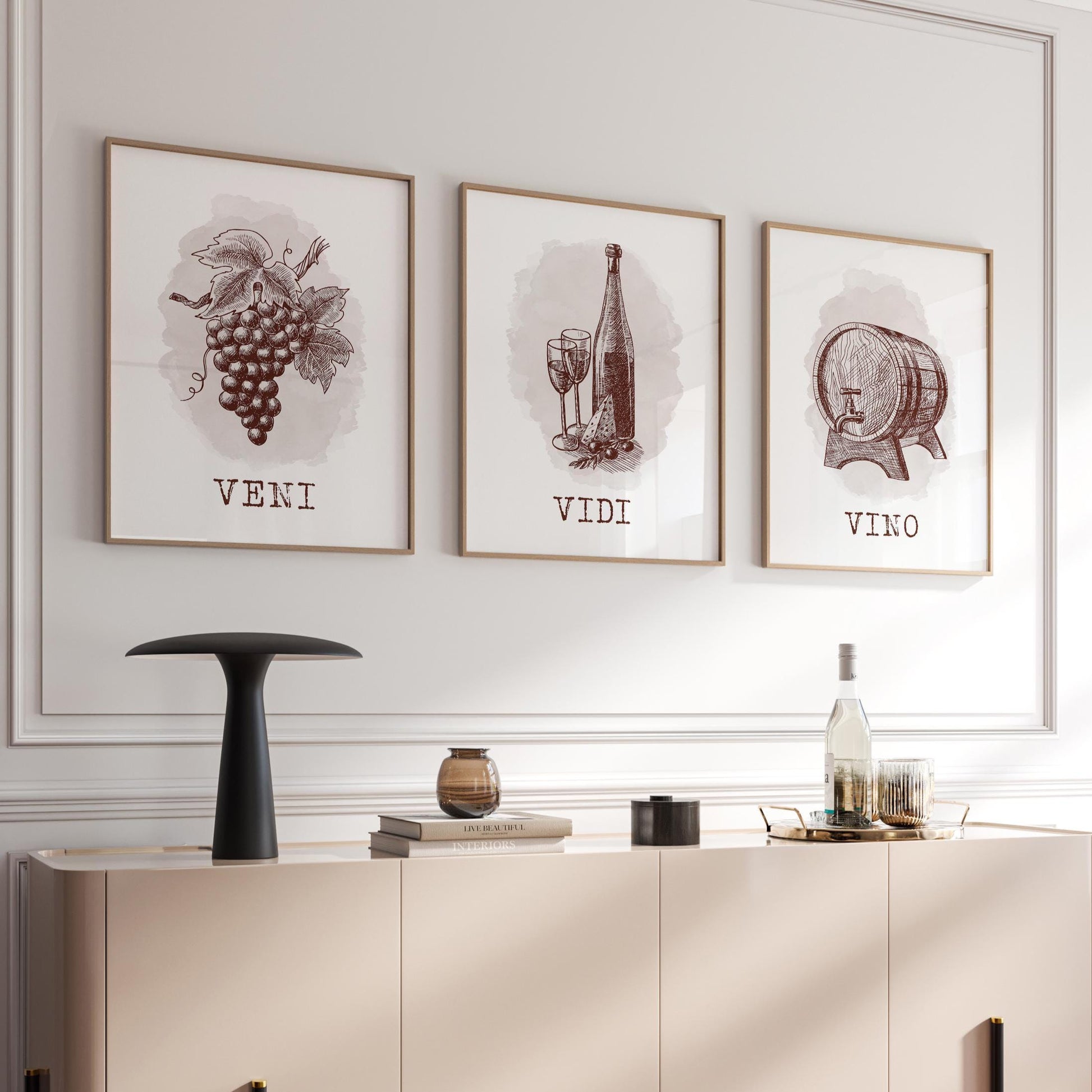 Veni Vidi Vino Wine Prints Set, Home Bar Art D124