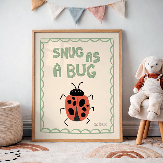 Snug As A Bug Print, Ladybug Nursery Poster, Kids Playroom Decor MR10