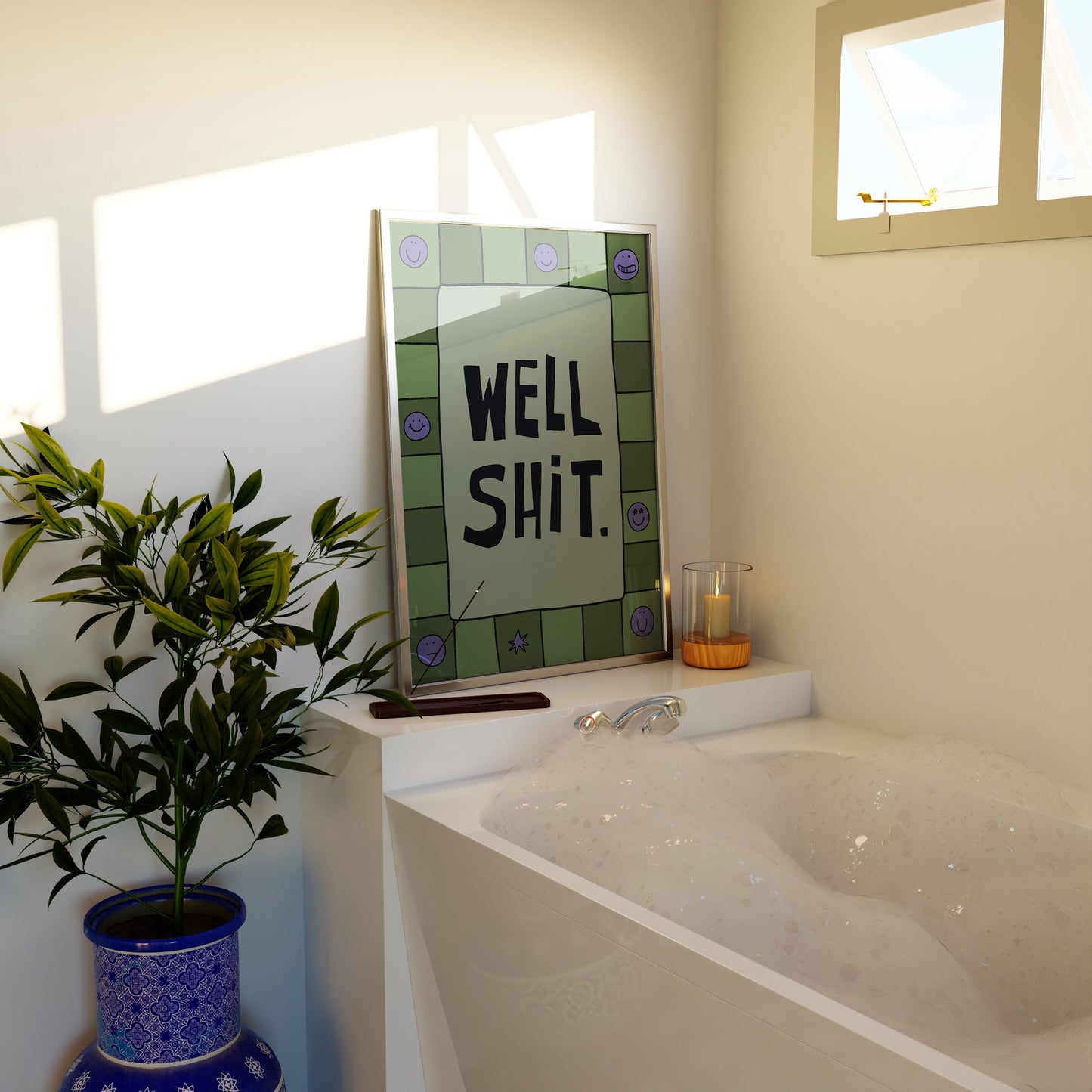 Funny Bathroom Print, Well Shit Quote, Trendy Toilet Decor, Sarcastic Wall Art MR73