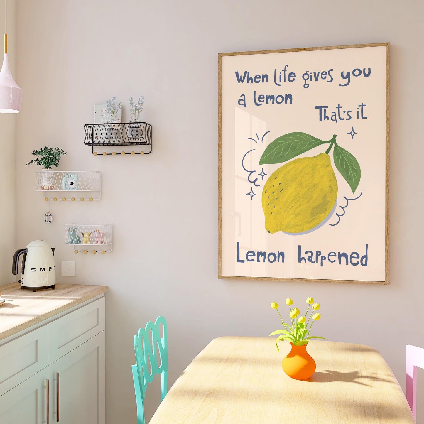 Lemon Wall Art Print, Funny Quote Poster, Hand Drawn Quirky Kitchen Decor, Housewarming Gift MR65