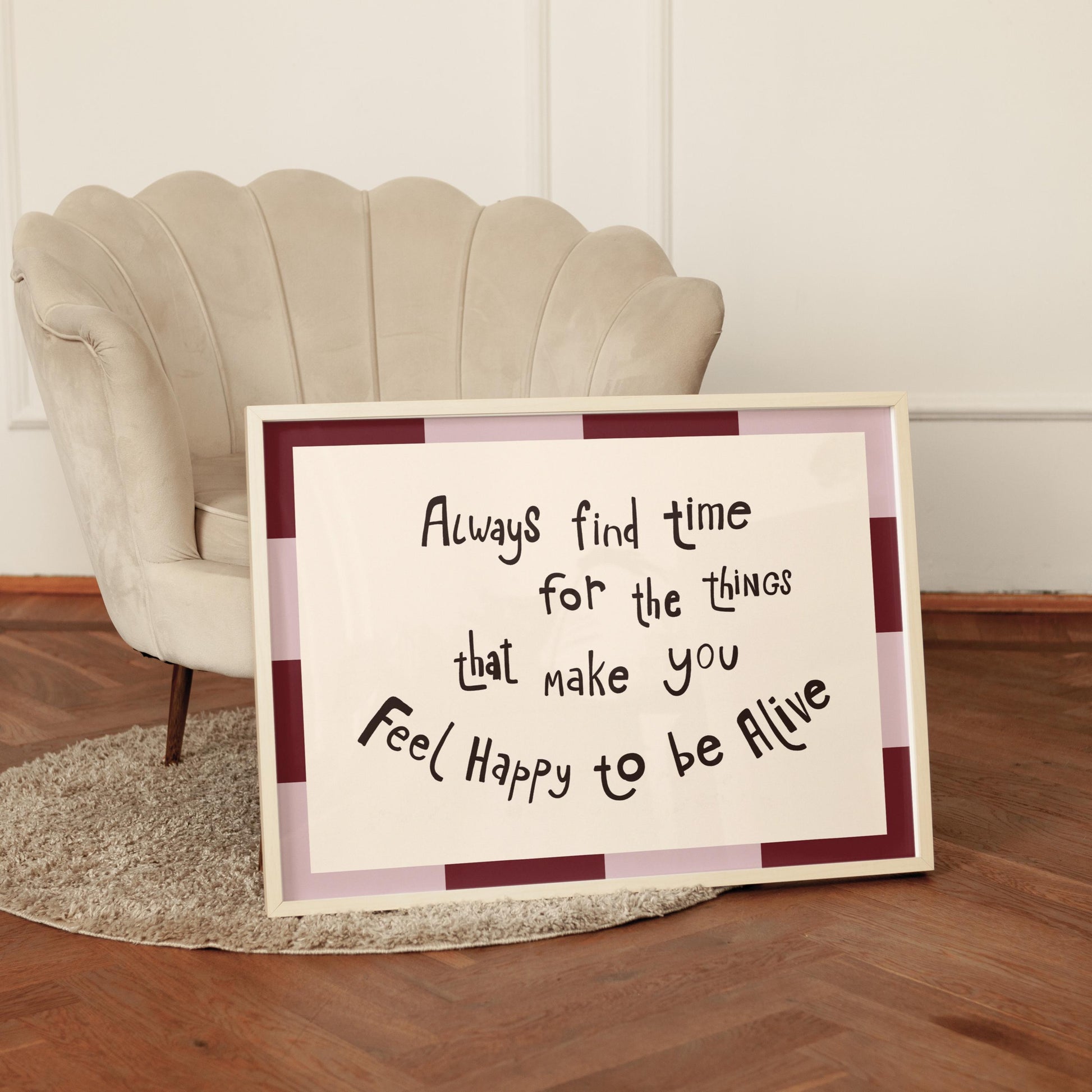 Always Find Time Quote Print, Preppy Pink Checkered Wall Art, Trendy Poster MR74