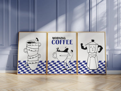 Funny Coffee Prints Set, Espresso Kitchen Wall Art, Minimalist Cafe Decor D120