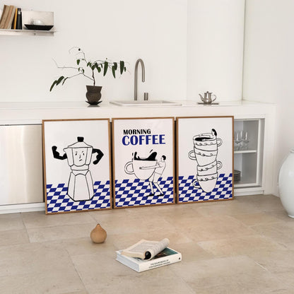 Funny Coffee Prints Set, Espresso Kitchen Wall Art, Minimalist Cafe Decor D120