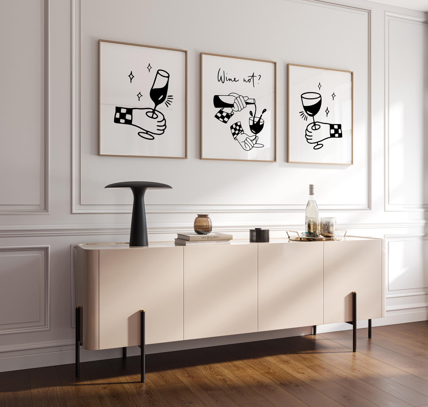 Wine Not Print Set, Trendy Bar Art, Modern Kitchen Decor D125