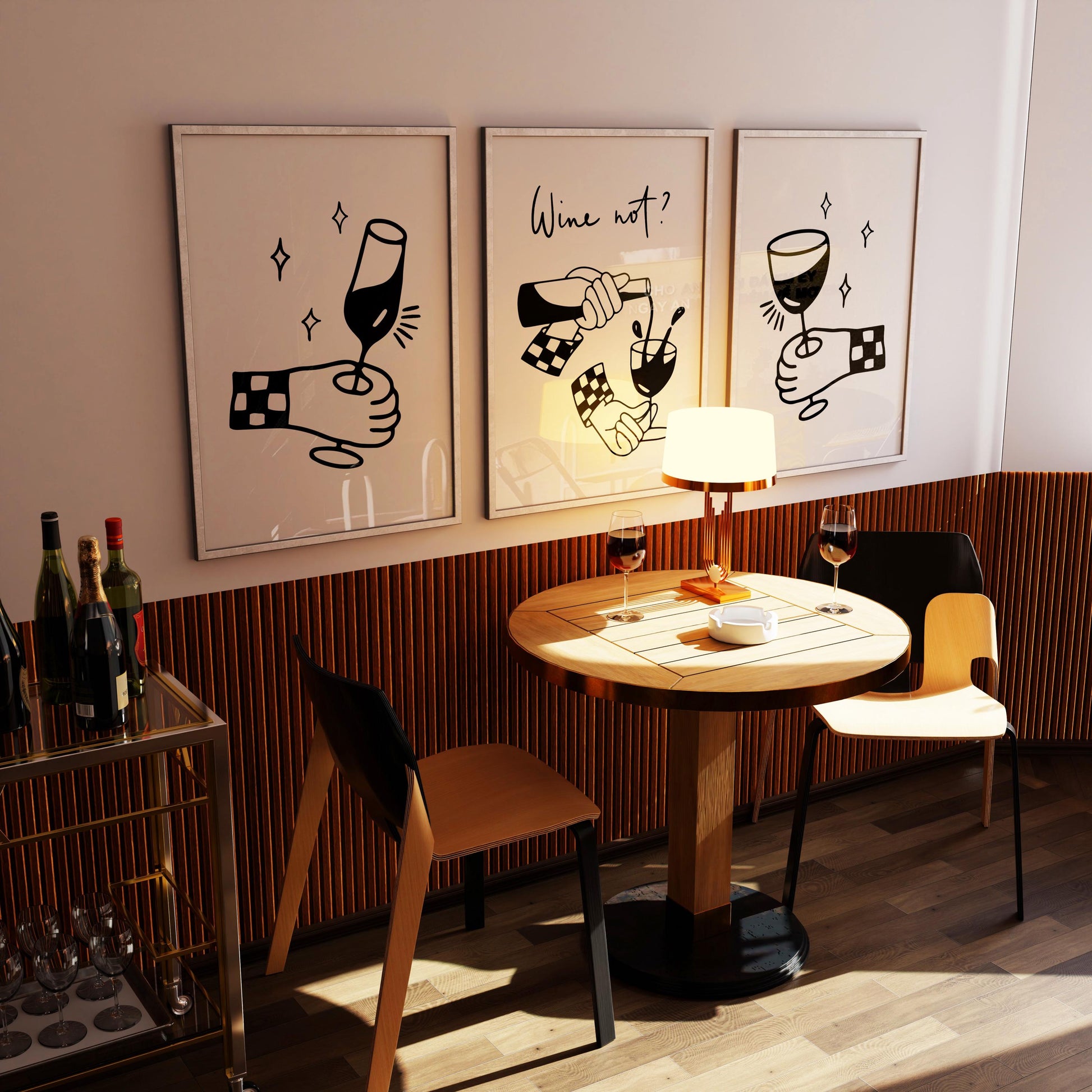 Wine Not Print Set, Trendy Bar Art, Modern Kitchen Decor D125