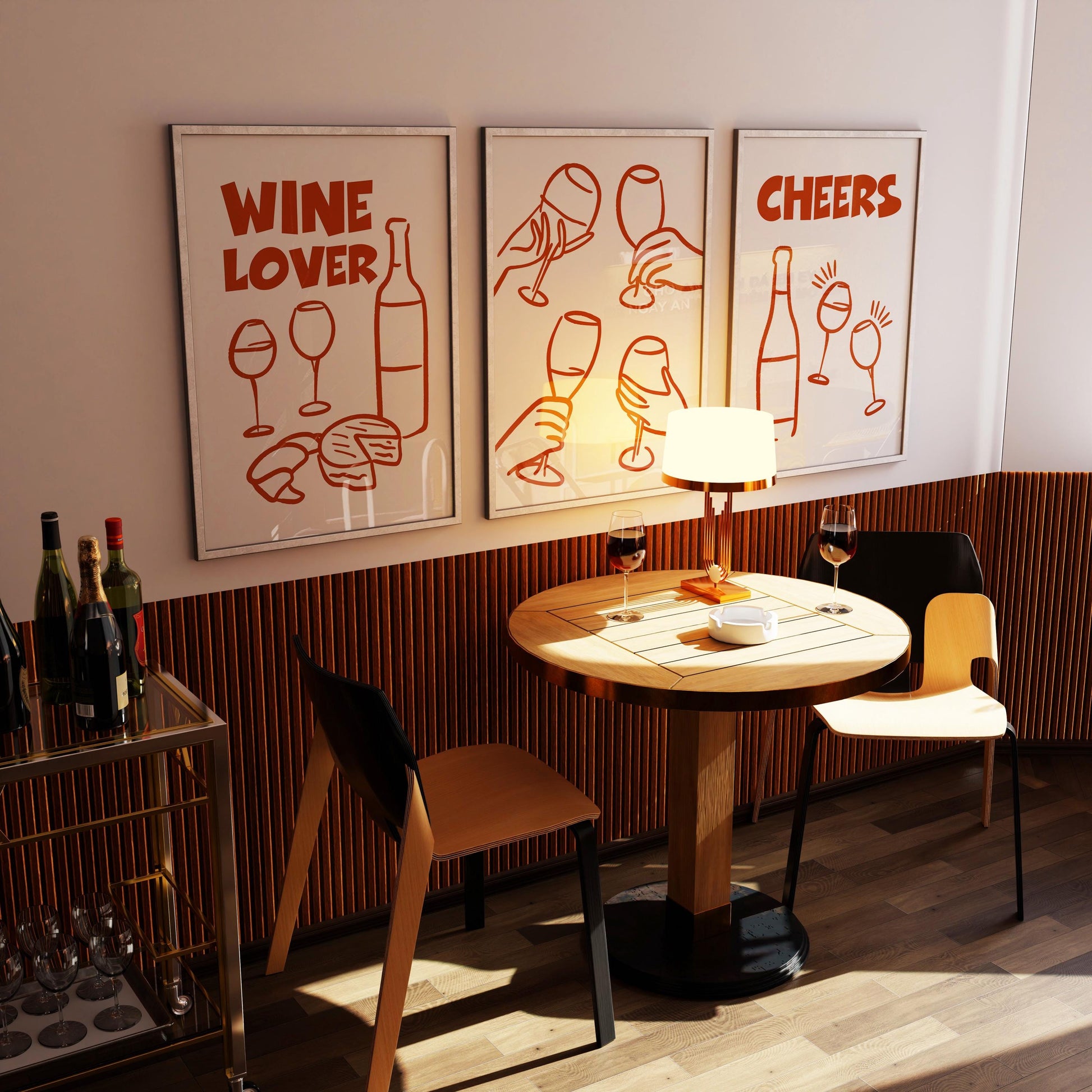 Wine Lover Line Art Print Set, Minimalist Kitchen Bar Decor D128