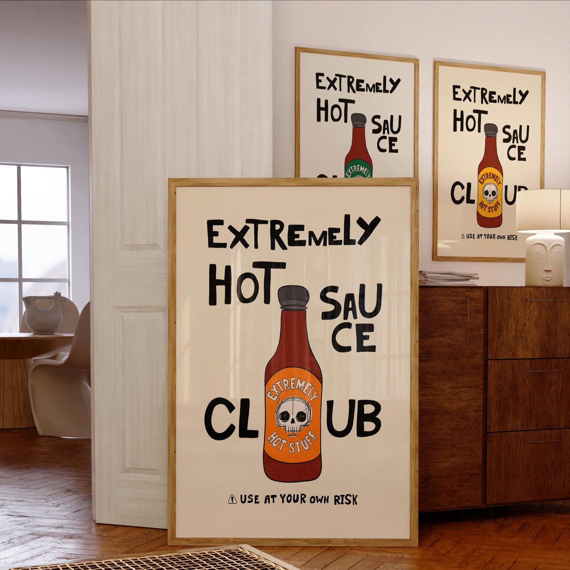 Hot Sauce Club Art Print, Spicy Kitchen Poster, Funny Food Illustration MR15