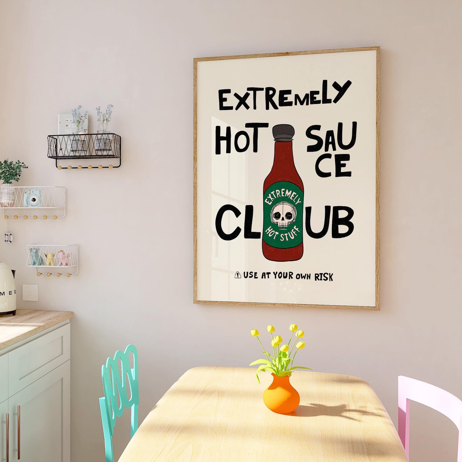 Hot Sauce Club Art Print, Spicy Kitchen Poster, Funny Food Illustration MR15